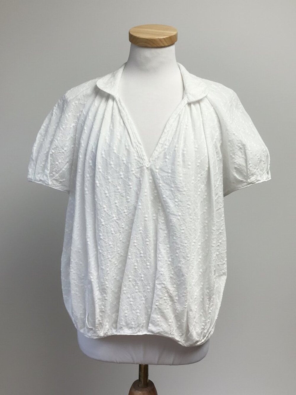 Tish Cox white embroidered puff blouse, size S